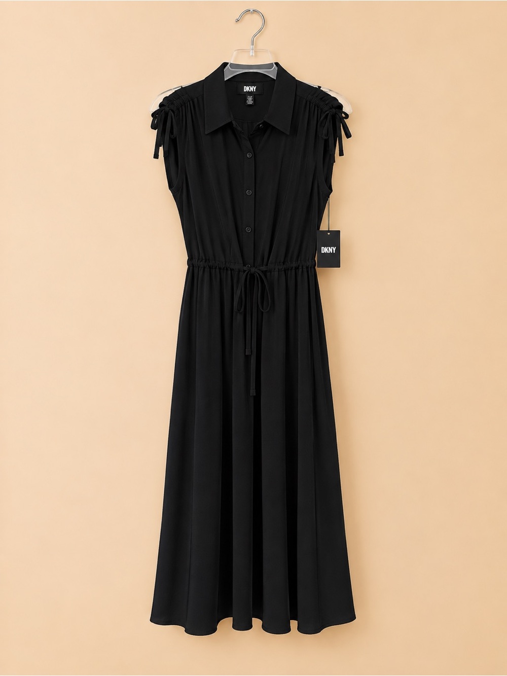 DKNY Dark Navy Sleeveless Tie-Waist Midi Dress